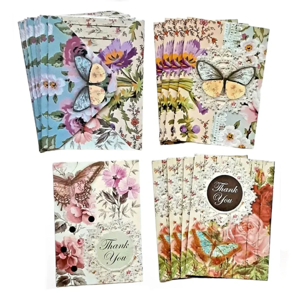 Punch Studio Lacy Butterfly Thank You Cards in Trifold Vinyl Sleeve (67566) 12ct